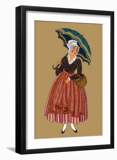 Young Peasant Girl from in the Vicinity of Lorriane, Nancy Carries an Umbrella-Elizabeth Whitney Moffat-Framed Art Print