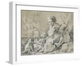 Young Peasant Woman Sitting with a Child and a Dog-null-Framed Giclee Print