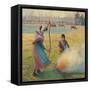 Young Peasants Feeding a Fire-Camille Pissarro-Framed Stretched Canvas