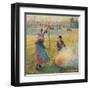 Young Peasants Feeding a Fire-Camille Pissarro-Framed Art Print