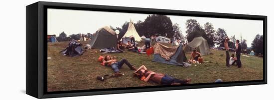 Young People Camping Out with Tents on a Grassy Hillside, During the Woodstock Music and Art Fair-John Dominis-Framed Stretched Canvas