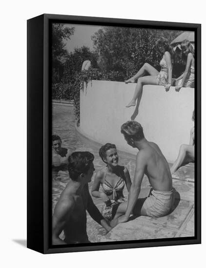 Young People Enjoying the Swimming Pool at Home of Herbert Stothart-Nina Leen-Framed Stretched Canvas