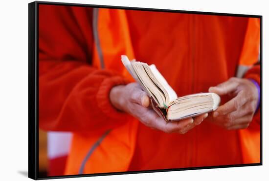 Young pilgrim reading the Bible, World Youth Day, Sydney, New South Wales, Australia, Pacific-Godong-Framed Stretched Canvas