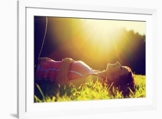 Young Pretty Woman Lying on the Grass at Summer Sunset-Michal Bednarek-Framed Photographic Print