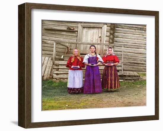 Young Russian Peasant Women, Sheksna River, Near the Small Town of Kirillov, Russia, 1909-Sergey Mikhaylovich Prokudin-Gorsky-Framed Giclee Print