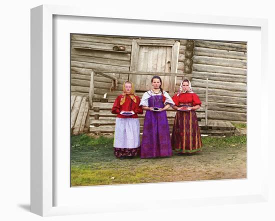 Young Russian Peasant Women, Sheksna River, Near the Small Town of Kirillov, Russia, 1909-Sergey Mikhaylovich Prokudin-Gorsky-Framed Giclee Print