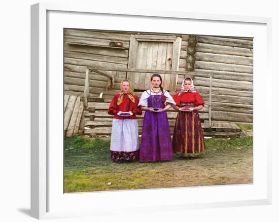 Young Russian Peasant Women, Sheksna River, Near the Small Town of Kirillov, Russia, 1909-Sergey Mikhaylovich Prokudin-Gorsky-Framed Giclee Print