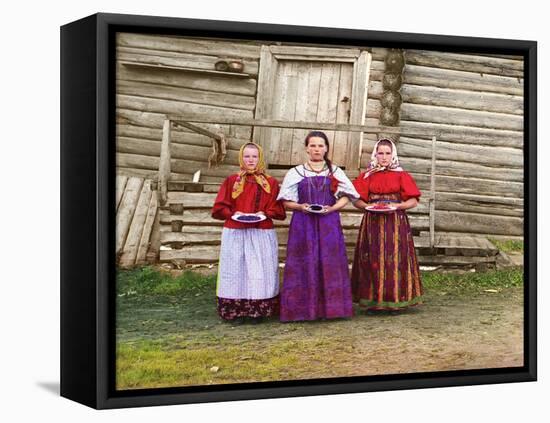 Young Russian Peasant Women, Sheksna River, Near the Small Town of Kirillov, Russia, 1909-Sergey Mikhaylovich Prokudin-Gorsky-Framed Stretched Canvas