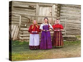 Young Russian Peasant Women, Sheksna River, Near the Small Town of Kirillov, Russia, 1909-Sergey Mikhaylovich Prokudin-Gorsky-Stretched Canvas