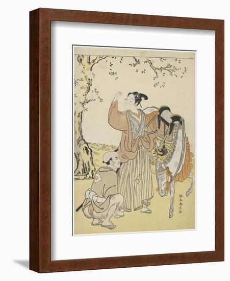 Young Samurai Viewing Cherry Blossoms as a Mitate of Prince Kaoru, C. 1767-Suzuki Harunobu-Framed Giclee Print