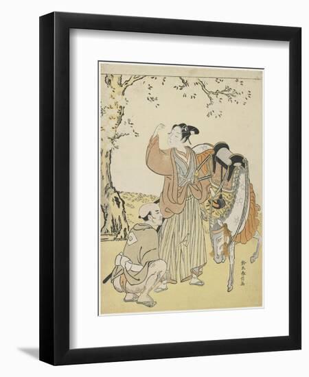 Young Samurai Viewing Cherry Blossoms as a Mitate of Prince Kaoru, C. 1767-Suzuki Harunobu-Framed Giclee Print