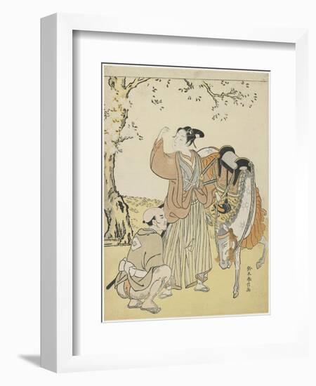 Young Samurai Viewing Cherry Blossoms as a Mitate of Prince Kaoru, C. 1767-Suzuki Harunobu-Framed Giclee Print