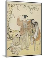 Young Samurai Viewing Cherry Blossoms as a Mitate of Prince Kaoru, C. 1767-Suzuki Harunobu-Mounted Giclee Print