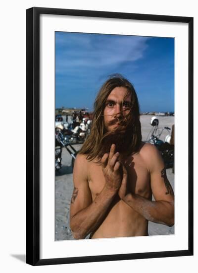 Young Shirtless Man with Long Flowing Hair-Mario de Biasi-Framed Photographic Print