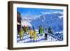 Young skiers in yellow,Val Gardena Italy.12x20"-Andrew Macara-Framed Giclee Print