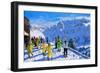 Young skiers in yellow,Val Gardena Italy.12x20"-Andrew Macara-Framed Giclee Print