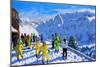 Young skiers in yellow,Val Gardena Italy.12x20"-Andrew Macara-Mounted Giclee Print