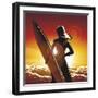 Young Surfer Girl with a Long Board on a Summer Beach-Olena Bogadereva-Framed Art Print