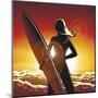 Young Surfer Girl with a Long Board on a Summer Beach-Olena Bogadereva-Mounted Art Print