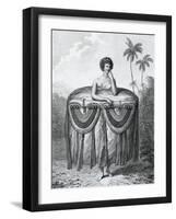 Young Tahitian Woman Bearing Gifts, Society Islands, Engraving from Drawing by John Webber-null-Framed Giclee Print
