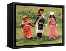 Young Tibetan Children Walk Hand in Hand Near Qinghai Lake-null-Framed Stretched Canvas