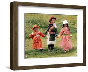 Young Tibetan Children Walk Hand in Hand Near Qinghai Lake-null-Framed Photographic Print