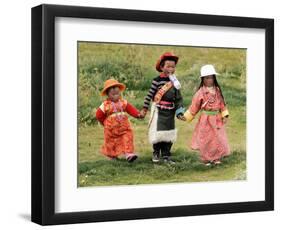 Young Tibetan Children Walk Hand in Hand Near Qinghai Lake-null-Framed Photographic Print