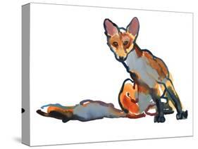 Young Vixen Grooming, 2021, (mixed media)-Mark Adlington-Stretched Canvas