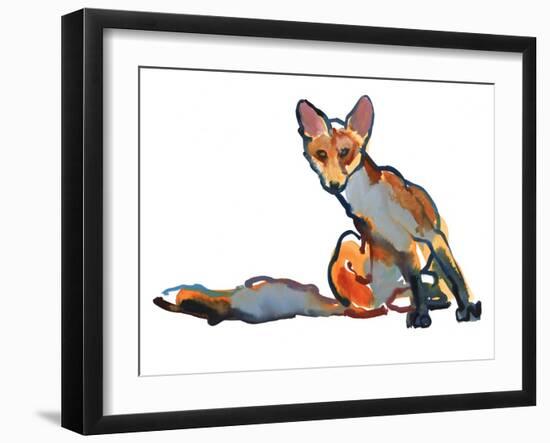 Young Vixen Grooming, 2021, (mixed media)-Mark Adlington-Framed Giclee Print