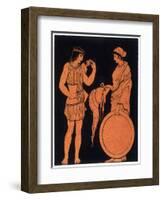 Young Warrior Arms Himself with a Cuirass While His Mother Brings His Helmet and Shield-null-Framed Art Print