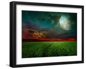 Young Wheat Field At Night With The Moonlight-Krivosheev Vitaly-Framed Art Print