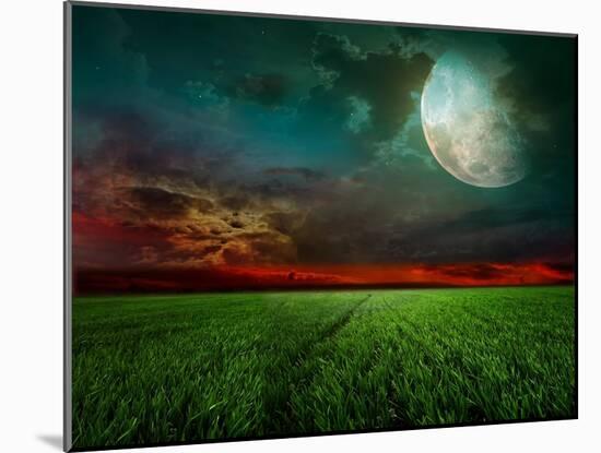 Young Wheat Field At Night With The Moonlight-Krivosheev Vitaly-Mounted Art Print