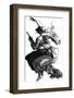 Young Witch Gets a Lift on the Broom of Her Older Companion as They Leave for the Sabbat-null-Framed Photographic Print