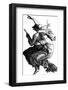 Young Witch Gets a Lift on the Broom of Her Older Companion as They Leave for the Sabbat-null-Framed Photographic Print