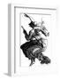 Young Witch Gets a Lift on the Broom of Her Older Companion as They Leave for the Sabbat-null-Framed Photographic Print