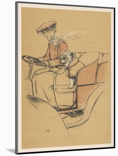 Young Woman and a White Bulldog in an Open Car-Cecil Aldin-Mounted Art Print