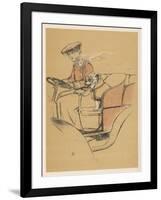 Young Woman and a White Bulldog in an Open Car-Cecil Aldin-Framed Art Print