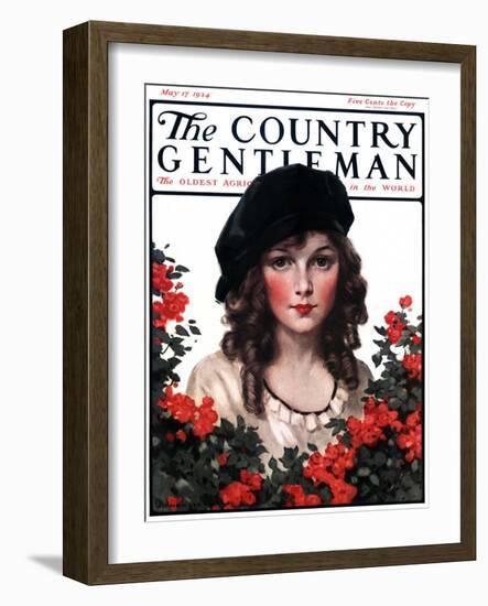 "Young Woman and Flowers," Country Gentleman Cover, May 17, 1924-J. Knowles Hare-Framed Giclee Print