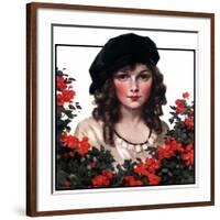 "Young Woman and Flowers,"May 17, 1924-J. Knowles Hare-Framed Giclee Print