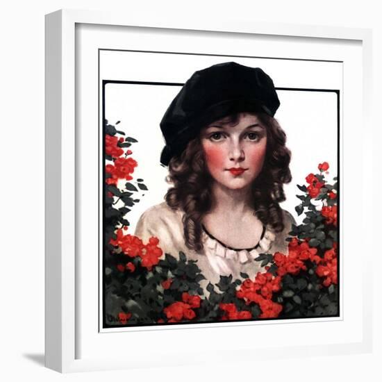 "Young Woman and Flowers,"May 17, 1924-J. Knowles Hare-Framed Giclee Print