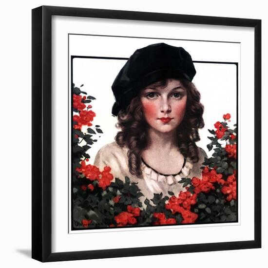 "Young Woman and Flowers,"May 17, 1924-J. Knowles Hare-Framed Premium Giclee Print