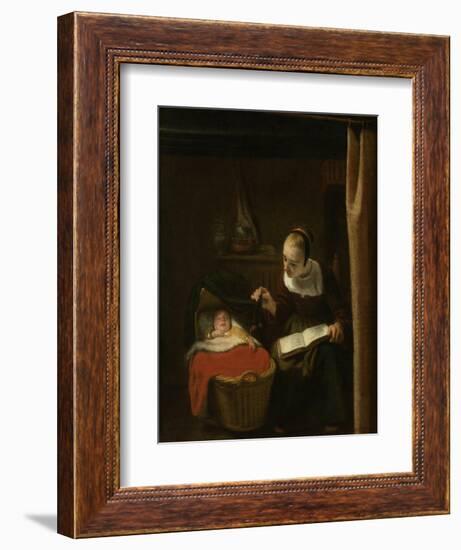 Young Woman at a Cradle, 1652 - 1662-Nicolaes Maes-Framed Art Print