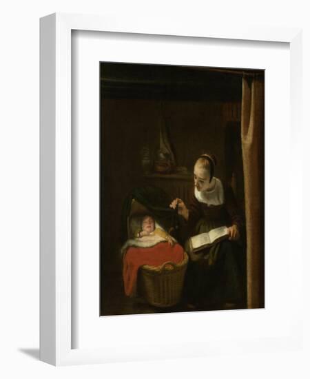 Young Woman at a Cradle, 1652 - 1662-Nicolaes Maes-Framed Art Print