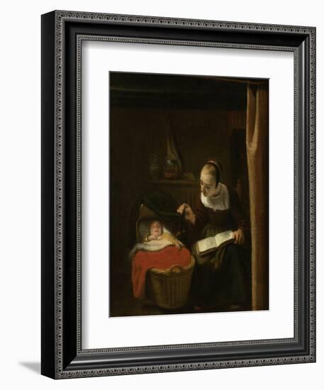 Young Woman at a Cradle, 1652 - 1662-Nicolaes Maes-Framed Art Print