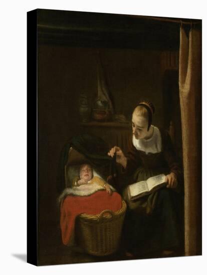 Young Woman at a Cradle, 1652 - 1662-Nicolaes Maes-Stretched Canvas