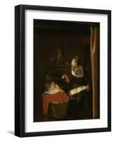 Young Woman at a Cradle, 1652 - 1662-Nicolaes Maes-Framed Art Print