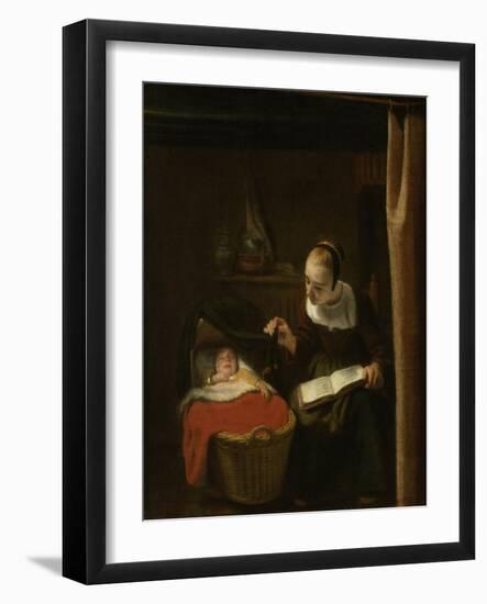 Young Woman at a Cradle, 1652 - 1662-Nicolaes Maes-Framed Art Print