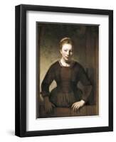 Young Woman at an Open Half-Door-Rembrandt van Rijn-Framed Art Print