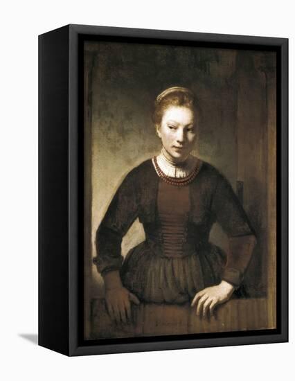 Young Woman at an Open Half-Door-Rembrandt van Rijn-Framed Stretched Canvas