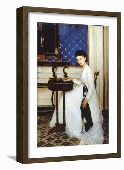 Young Woman at Desk with Greyhound, 1874-Niccolo Cannicci-Framed Giclee Print